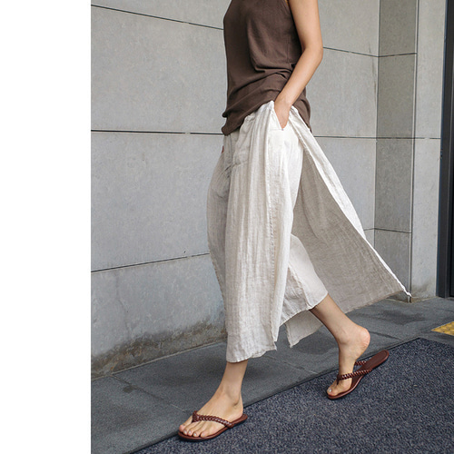 美品★JURGENLEHL★麻　ワイドパンツ　キュロット 100%純亜麻キュロット ダブルポケットワイドパンツ #亜麻原色