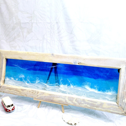 額入りガラスアート　レジンアート海 オーシャンアート　オブジェ　癒しの海 ガラスアート　海アート　 2枚目の画像