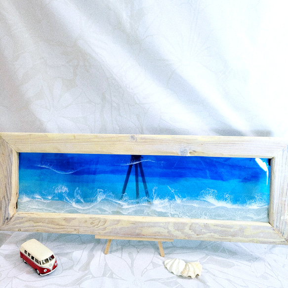 額入りガラスアート　レジンアート海 オーシャンアート　オブジェ　癒しの海 ガラスアート　海アート　 3枚目の画像