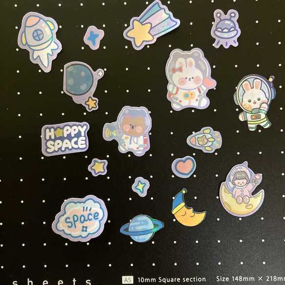 happy ★ space ステッカー　8枚　ホログラム　宇宙 5枚目の画像