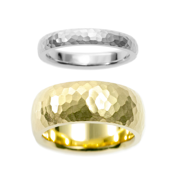 鍛造の結婚指輪《ペアリング》こう丸 槌目 8.0mm｜Pt950・K18《オーダーメイド》送料無料】 1枚目の画像