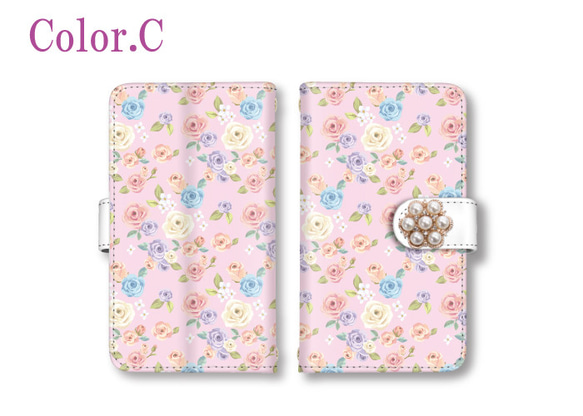 iPhone15 iPhone14 iPhone13 全機種対応 スマホケース 手帳型 バラ 薔薇 カード入 ミラー付き 5枚目の画像