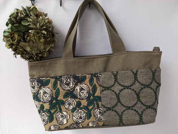 ミナペルホネン ROSY ロージー ブラウン ハンドメイド トートバッグ ミナペルホネン/ローズ＆タンバリン【rosy＆tambourine】ブラウン