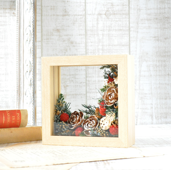 ✽5日以内発送クリスマスを彩る✽フレームアレンジメントS size【 botanical  frame ～Xmas～ 】 2枚目の画像