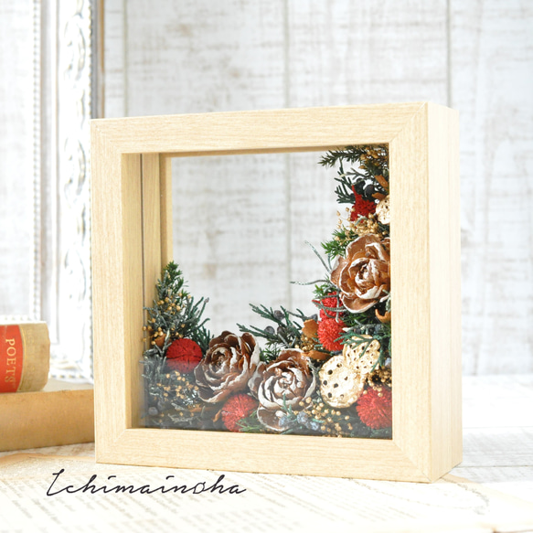 ✽5日以内発送クリスマスを彩る✽フレームアレンジメントS size【 botanical  frame ～Xmas～ 】 1枚目の画像