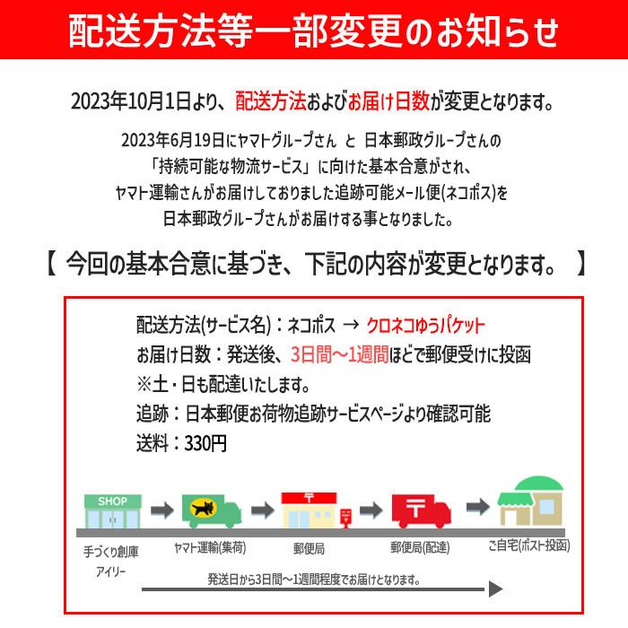 配送方法等一部変更のお知らせ 生地 手づくり創庫 アイリー 通販
