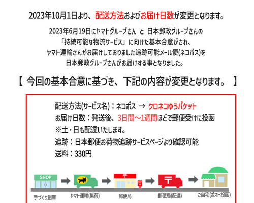 配送方法等一部変更のお知らせ 生地 手づくり創庫 アイリー 通販