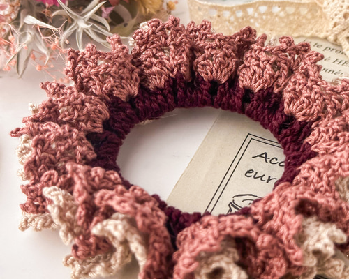 オールドローズ ✻ 秋冬 ドイリー シュシュ レース編み -ゴム