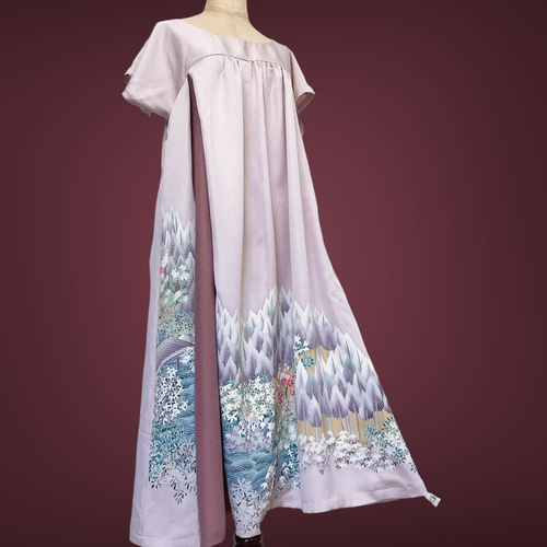 品格ピンク アクセントカラーワンピース 着物リメイク 衣装 コンサート 