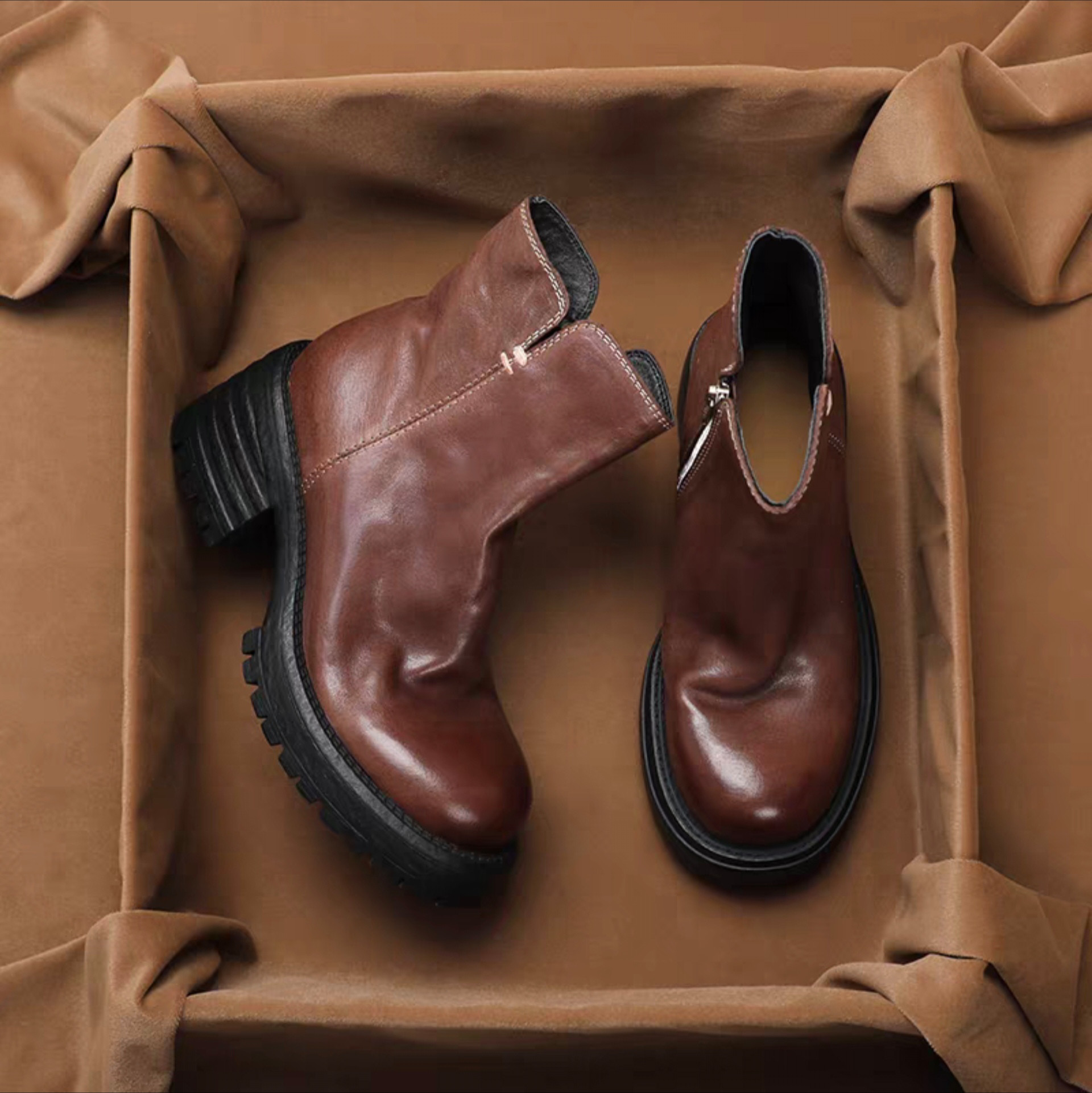 ショートブーツ ワークブーツ チェルシーブーツ マーティンブーツ ダブルジップ 厚底 creema限定クリスマス2025