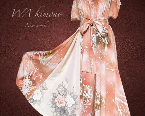 ラメ赤可愛いアクセントカラーワンピース 着物リメイク L〜LL 黒 B70317 着丈124cm ラメ赤可愛いマキシ丈 アクセントカラーワンピース 着物