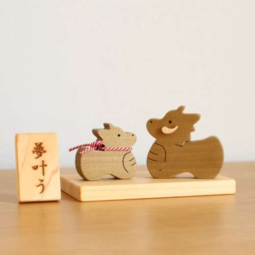 辰の親子の干支飾り 木製お正月飾り ＊受注制作 国産無垢材