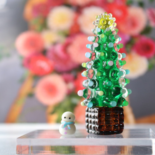 Xmasセール＊ガラスのクリスマスツリー＆雪だるま ミニチュアツリー