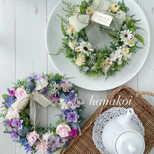 ナチュラルガーデンリースパープルカラードライフラワーリース