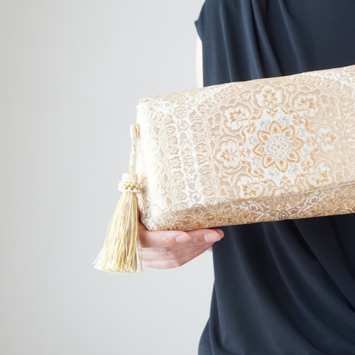 西陣織・服部織物 亀甲華紋織出し ゴールドシルク帯リメイク 2Way  