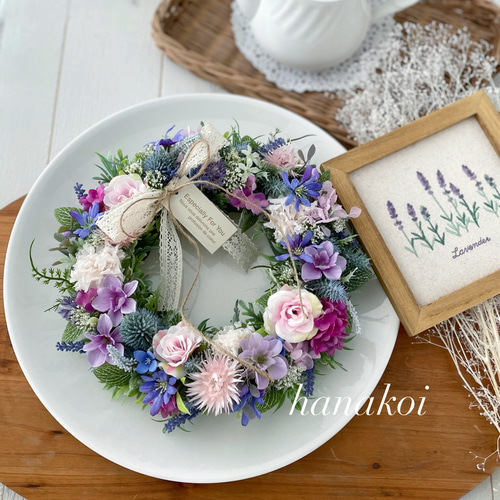 グリーンいっぱいのアーティフィシャル(造花)リース ピンク