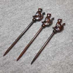 ヘアースティック　猫のかんざし（一本挿し）プロング１２ｃｍ 3枚目の画像