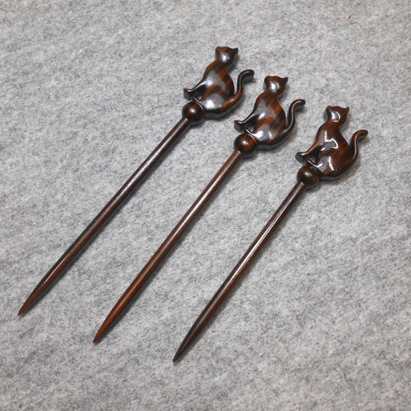 ヘアースティック　猫のかんざし（一本挿し）プロング１２ｃｍ 3枚目の画像