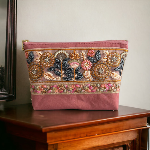 【リネン刺繍　nonpii様オーダー専用ページ】マルチクロス　ボートポーチ ミニポーチ クロスステッチ オープンファスナー やわらかポーチ