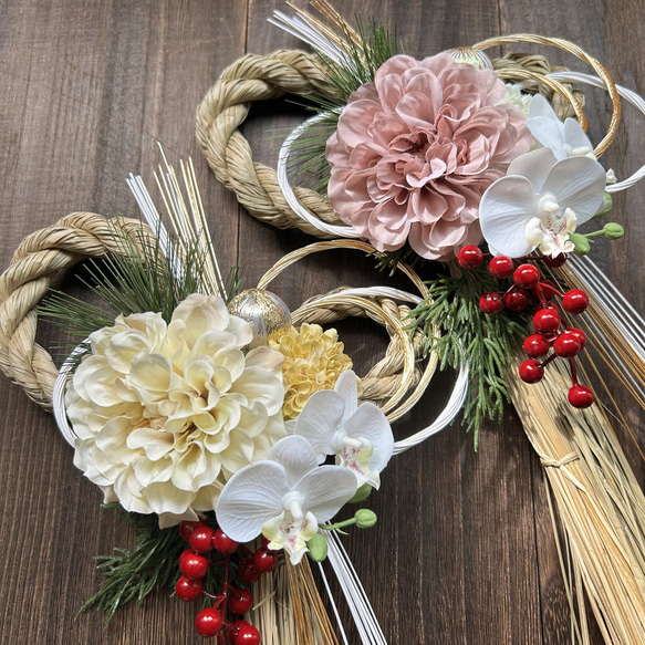 【早割価格10%off】2026  しめ縄　お正月飾り　クリーム　ダリア　 6枚目の画像