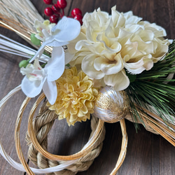 【早割価格10%off】2026  しめ縄　お正月飾り　クリーム　ダリア　 3枚目の画像