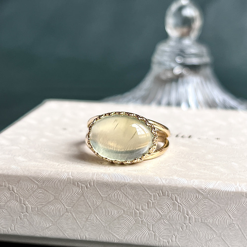 真鍮☆大粒☆プレナイト(葡萄石)☆12〜18号フリーサイズ☆14.5×10mm