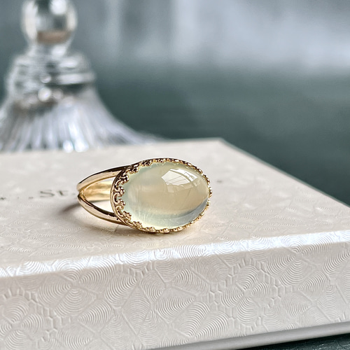 真鍮☆大粒☆プレナイト(葡萄石)☆12〜18号フリーサイズ☆14.5×10mm