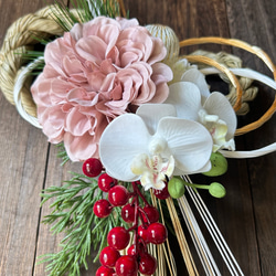 【早割価格10%off】2026  しめ縄　お正月飾り　モーブピンク　ダリア　 2枚目の画像