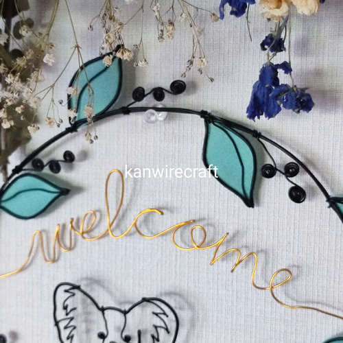 ワイヤークラフト ワイヤーアート リース パピヨン welcome 犬