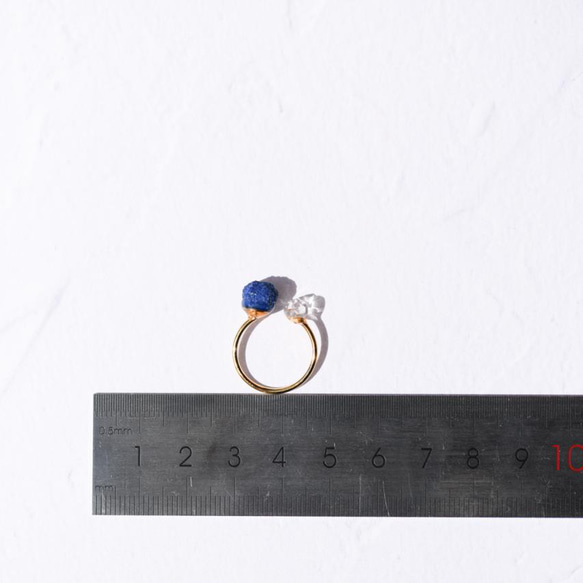 【一点物】 アズライト & ハーキマーダイヤモンド リング 指輪 フリーサイズ 原石 鉱物 天然石 (No.2405) 5枚目の画像