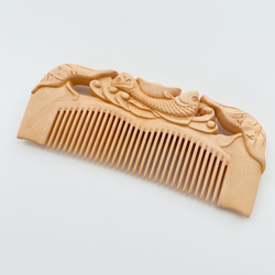 つげ櫛 本つげ くし 木製櫛 牡丹【桃太郎】片面彫刻 静電気防止 美髪