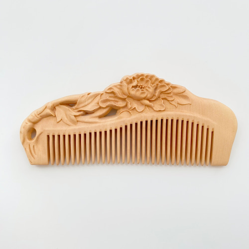 アンティーク 櫛 くし 木製 かんざし？つげ？ クシ つげ櫛 本つげ くし 木製櫛 牡丹【桃太郎】両面彫刻 静電気防止