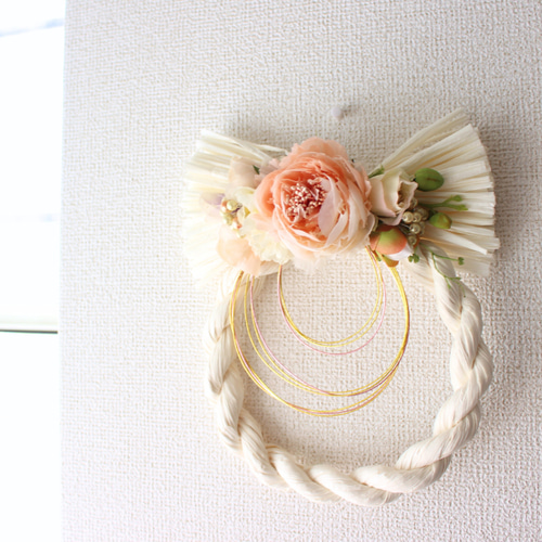 しめ縄リースホワイト 造花 2026 お正月飾り おしゃれ しめ縄飾り