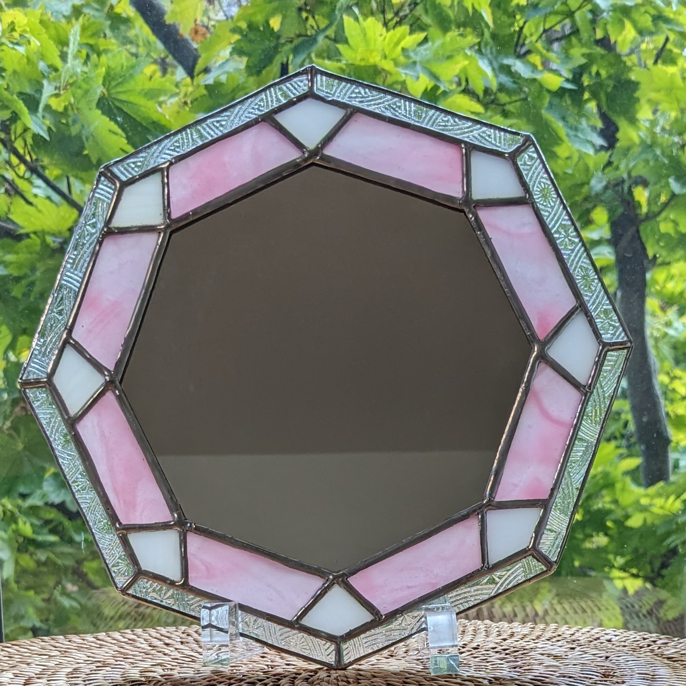 ☆ステンドグラス☆ 八角形の鏡 ピンク その他インテリア雑貨 natural 