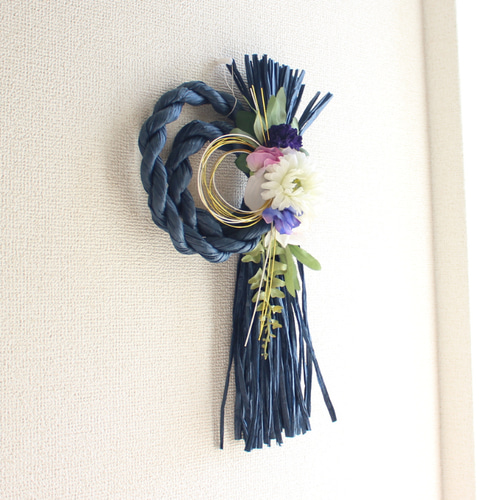 ネイビーしめ縄リース2025 お正月飾り 2025 おしゃれ 青 紺 しめ飾り