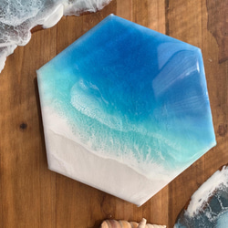 ヘキサゴンキャンバス　レジンアート　オーシャンアート　ブルー　コンパクトサイズ　癒し　優しい　海　サーフ.5 2枚目の画像