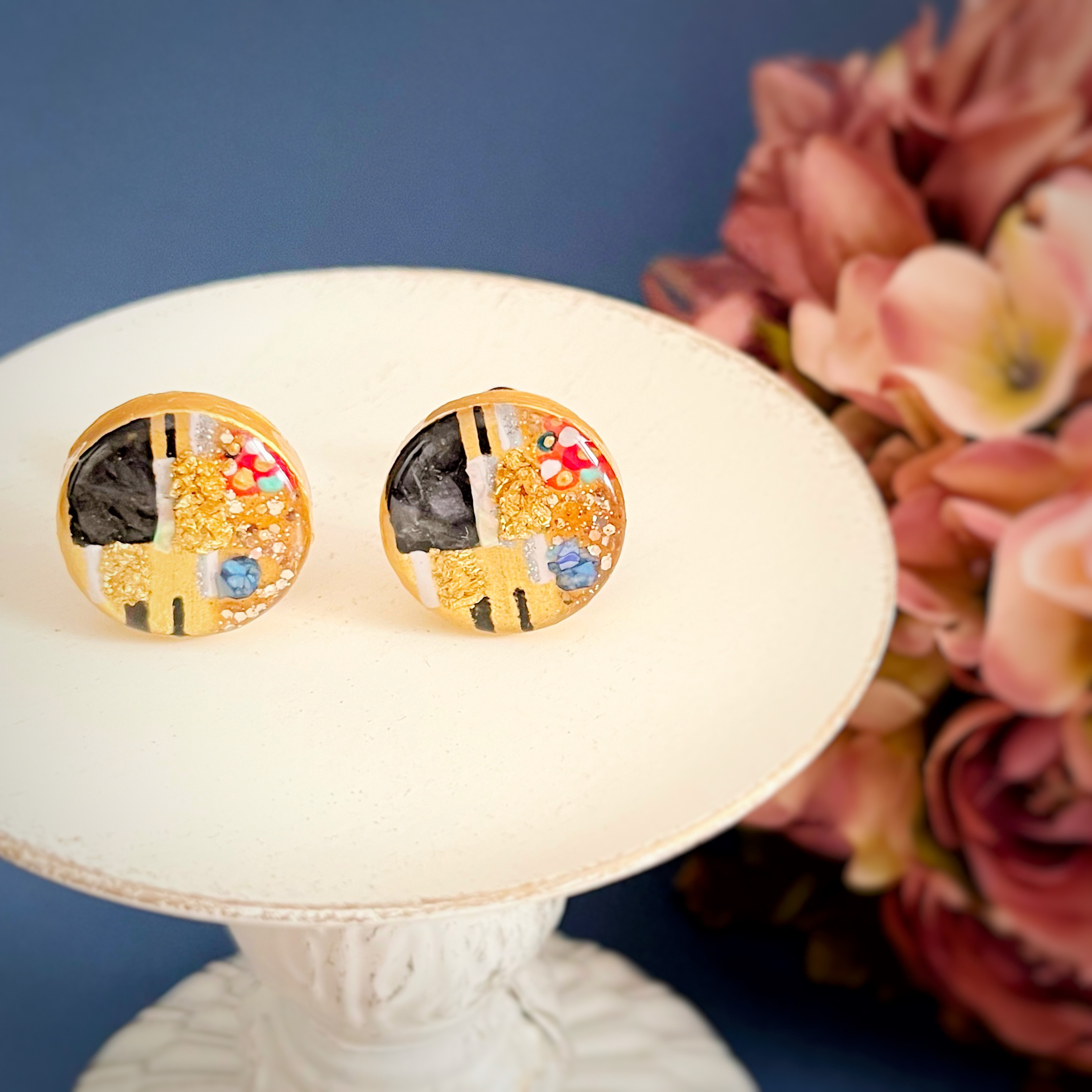 クリムト「接吻」の絵画ピアス/イヤリング