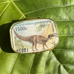 古い外国切手のピルケース　アクセサリーケース（恐竜　カンボジア　オーム.ペン）ラッピング無料！プレゼントにも 3枚目の画像