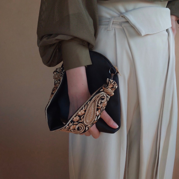 JUNE様専用 インド刺繍ハートパープル 横長ショルダーバッグ