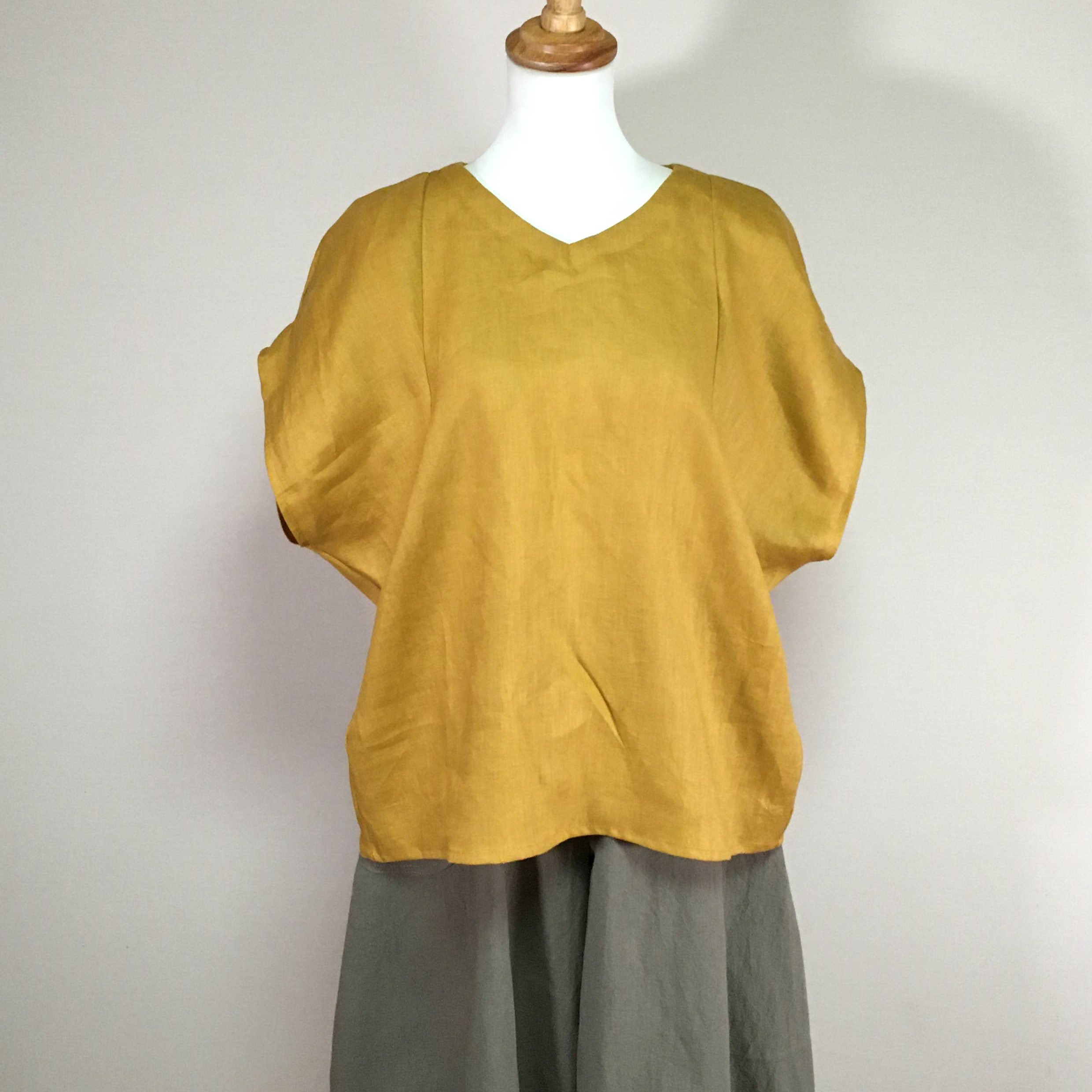リネン◆ドルマンパフブラウス◆マスタード◆フリーサイズ