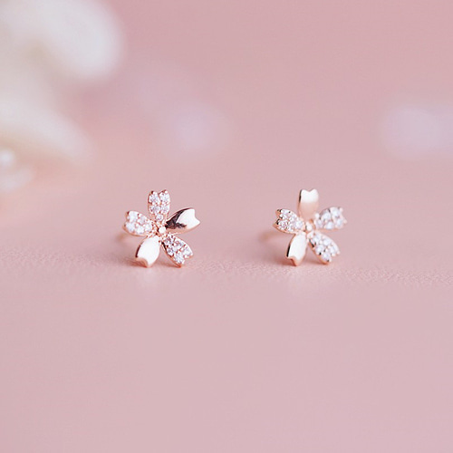 ミニピアス/ノンホール S925製 ピンクゴールド 桜 さくら 春