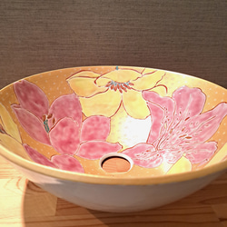 陶器製 薔薇の洗面ボウルラウンドL 国産ウォッシュボウルローズ