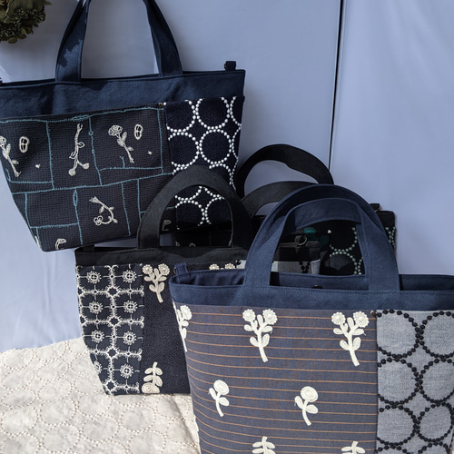 【受注製作】ボヌール ネイビー ミナペルホネン トートバッグ 受注製作】ボヌール ネイビー ミナペルホネン トートバッグ