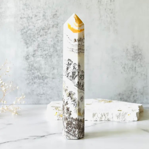 【自然の絵画】デンドリティックカルサイトタワー 自然の絵画】デンドリティックカルサイトタワー その他置物