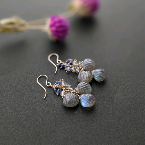 14kgfラブラドライトカービングピアス/イヤリング