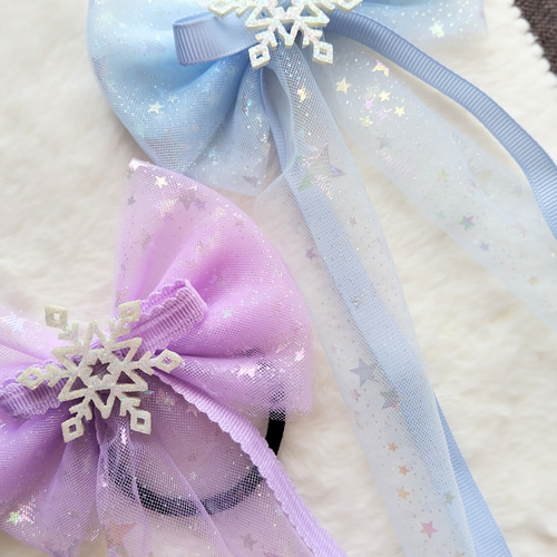 キラキラプリンセスリボン ヘアゴム チュール 雪の結晶 雑貨・その他