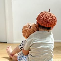 コットン100%のかぼちゃベレー帽（全2色）出産祝いや撮影会、アウトドアにも♪ 4枚目の画像