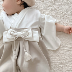 hakama romper 　|無地×グレージュ|袴ロンパース 5枚目の画像