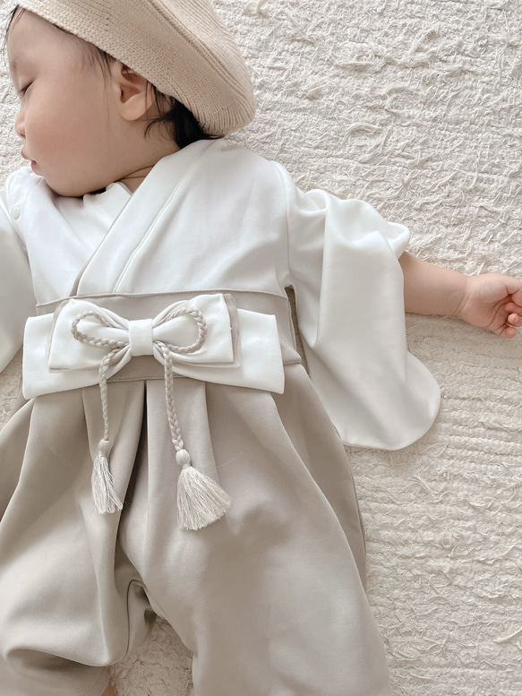 hakama romper 　|無地×グレージュ|袴ロンパース 5枚目の画像