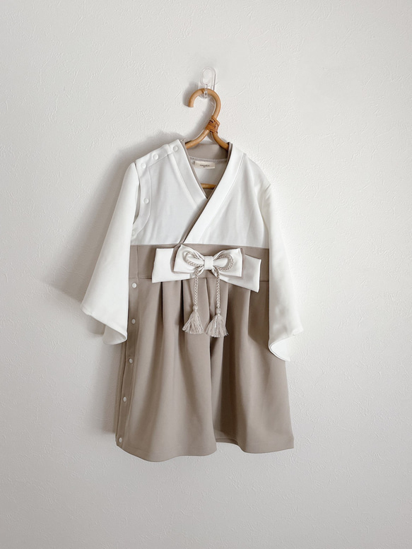 hakama romper 　|無地×グレージュ|袴ロンパース 2枚目の画像